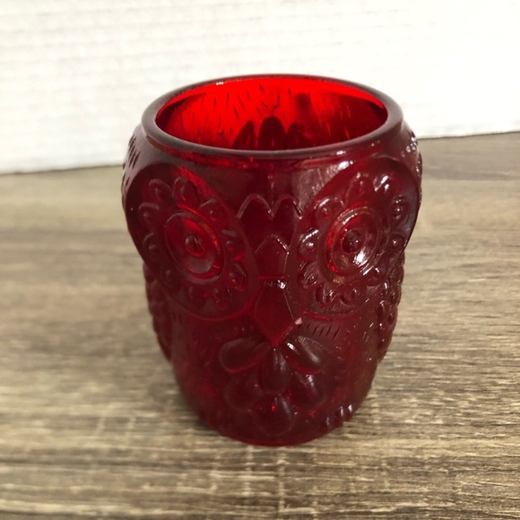 Vtg Ruby Glass Owl Votive Holder - Picture 3 of 9